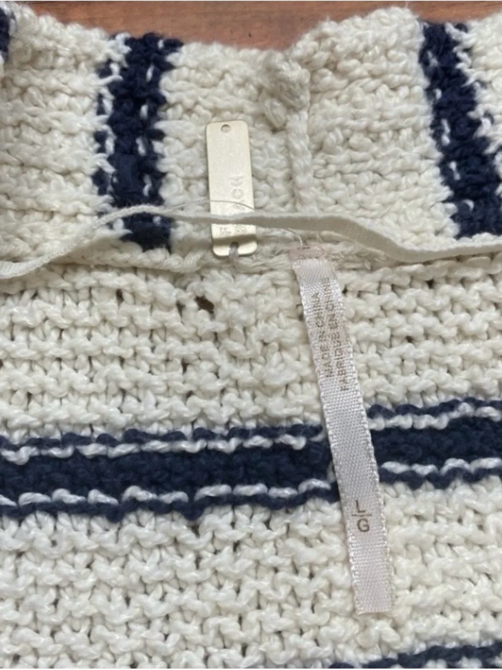 Free People Womens Cream Navy Stripe Cotton Coastal Thick Knit Cardigan Size L